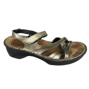NAOT Isreal Metallic Black Gold Leather Slip-On Sandal Shoes 39 EU